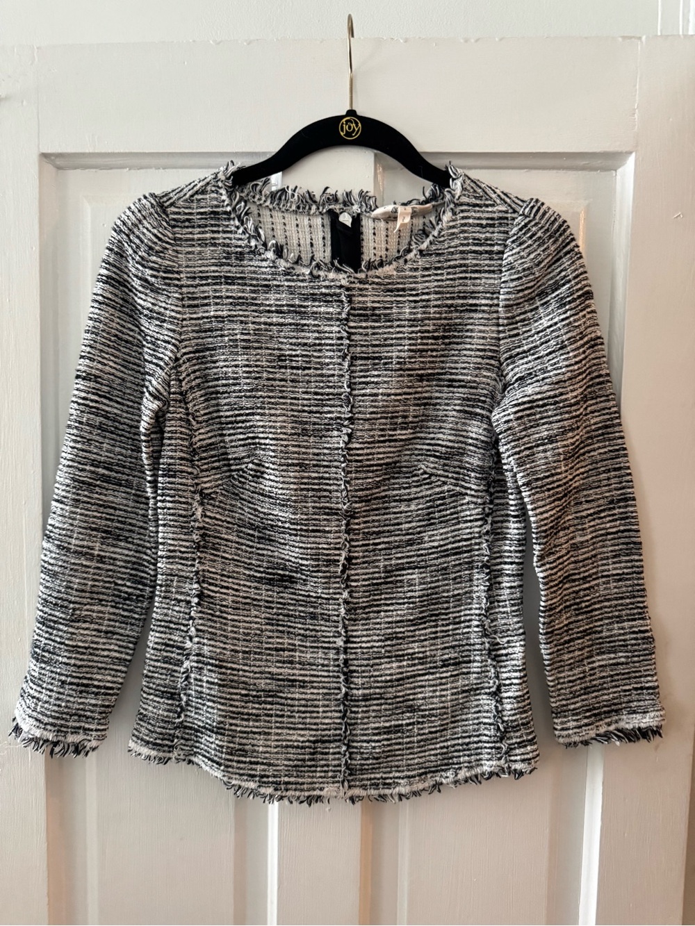 Rebecca Taylor Textured Black & White Tweed Longe Sleeve Blouse